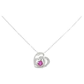 Autre Marque Au750 White Gold Ruby Diamond Necklace Red
