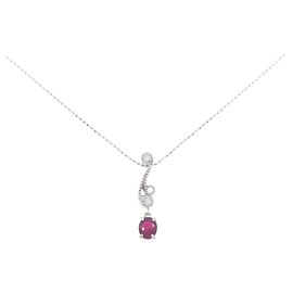Autre Marque Au750 White Gold Ruby Diamond Necklace Red