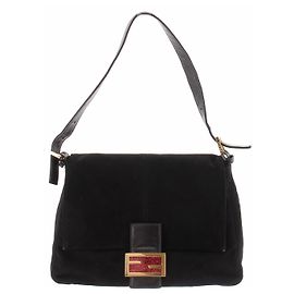 Fendi Sac à main baguette en suède noir Noir
