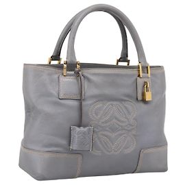 LOEWE Anagram Amazona Justa Hand Bag Leather Gold Silver Altro