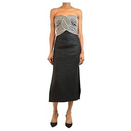 Autre Marque Robe midi bustier en lin noire et beige - size UK 6 Noir