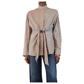Autre Marque Camicia con lacci anteriori marrone e crema - size XS Marrone