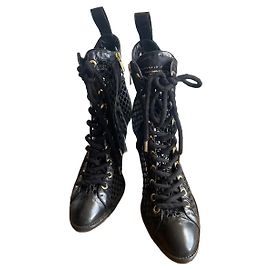 Autre Marque Victoria/Tomas Botins em couro e malha pretos Preto