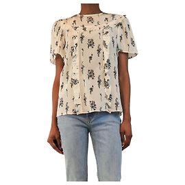 Miu Miu Top de seda floral de manga curta creme - size UK 4 Cru