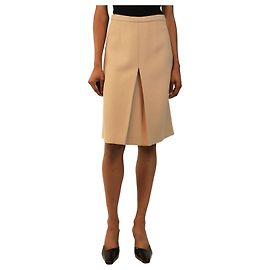 Miu Miu Beige inverted box-pleat midi skirt - size UK 8 Other