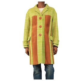 Miu Miu Cappotto in tweed marrone e lime con pannelli a contrasto - size UK 8 Verde