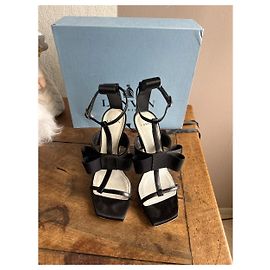 Lanvin Satin and black leather bow sandals Black