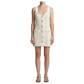 Robe courte en tweed blanc Céline avec boutons dorés Écru