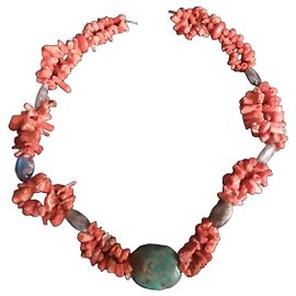 Autre Marque Collar de coral rojo y turquesa Roja Turquesa