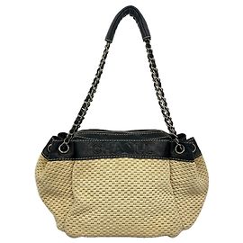 Borsa a tracolla Chanel in tela beige e nera Nero Beige