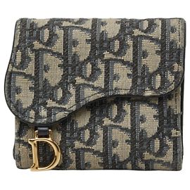 Christian Dior Dior Oblique Saddle Tri-fold Wallet Beige Navy blue
