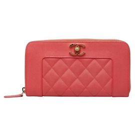 Carteira longa Chanel Matelassé em couro de bezerro granulado rosa Rosa
