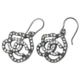 Chanel Camellia Coco Mark Stud Earrings Silvery