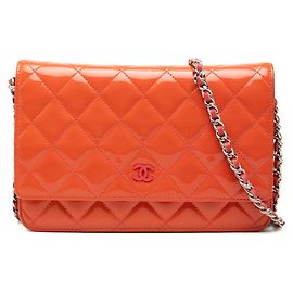 Chanel Coco Mark Matelassé Wallet Chain Shoulder Bag Pink Orange