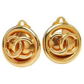 Chanel Coco Mark Runde Clip-Ohrringe Golden