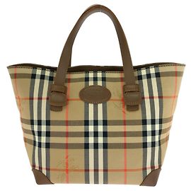 Burberry Check Pattern Handbag Tote Bag Brown Beige