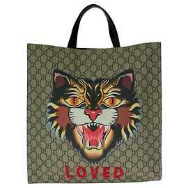 Borsa Tote Gucci GG Supreme Angry Cat Multicolore Beige