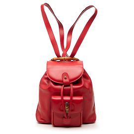 Zaino Gucci in pelle di vitello rossa con coulisse e bambù Rosso