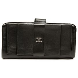 Chanel Black CC Lambskin Bow Long Wallet Black