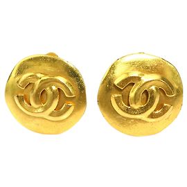 Boucles d'oreilles clips rondes Chanel Gold CC plaquées or Doré