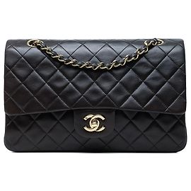 Chanel Black Medium Classic Lambskin Double Flap Preto
