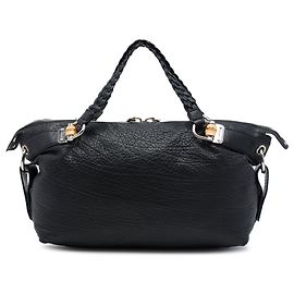 Borsa Tote Gucci Bamboo Bar media in pelle di vitello nera Nero