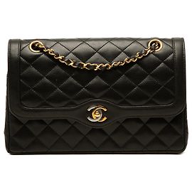 Chanel Black Limited Edition Paris Medium CC Quilted Lambskin Double Flap Schwarz