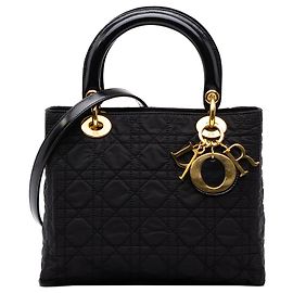 Dior Black Medium Nylon Cannage Lady Dior Schwarz