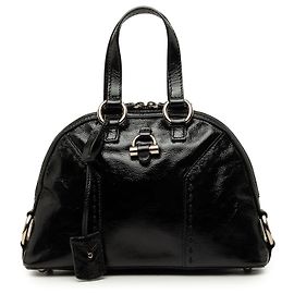 Autre Marque Saint Laurent Black Mini Crinkled Patent Muse Handbag Black