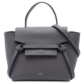 Céline Celine Bolsa Cinto Nano em Pele de Bezerro Grão Cinza Marrom