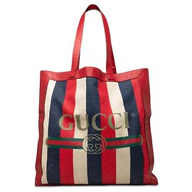 Borsa Tote Gucci Baiadera a righe in tela rossa Rosso