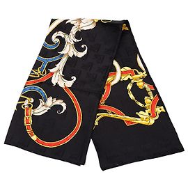 Lenço de seda jacquard Hermès Black L Instruction Du Roy 90 Preto