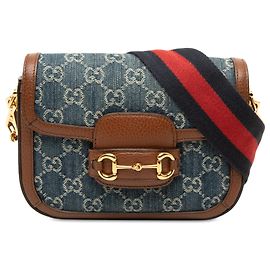 Gucci Borsa a Tracolla Small GG Denim Web Horsebit 1955 Blu Blu Blu scuro