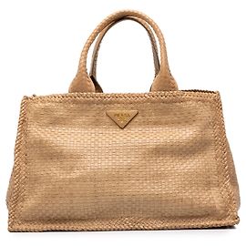 Prada Grand Cabas Shopping en Chèvre Tressée Madras Marron Marron Marron clair