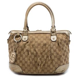 Borsa Satchel Gucci Beige GG Canvas Sukey Beige