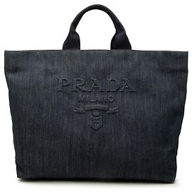 Tote Bag Prada em denim azul com logo em relevo Azul Azul marinho