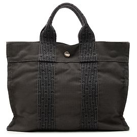 Hermès Gray Canvas Herline PM Brown Dark grey