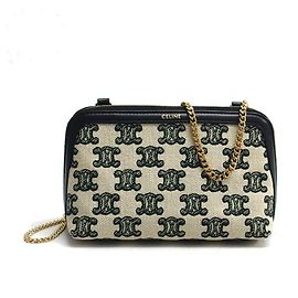 Céline Pochette Celine Triomphe All-Over Chain Noir Blanc Écru