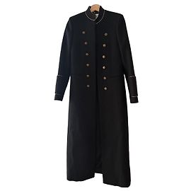Autre Marque Saint Laurent Double-Breasted Long Wool Coat Black