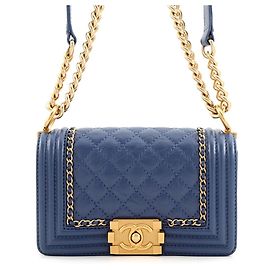 Bolsa de Ombro Chanel Boy Small Matelassé Azul