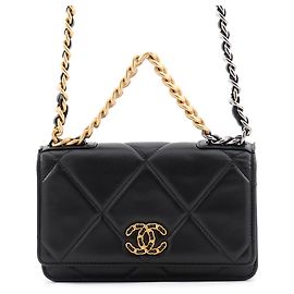 Chanel Black Leather Chain/Shoulder Wallet Black