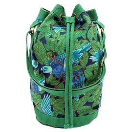 Hermès Sac à épaule à cordon Hermes Bird Print Bleu Vert