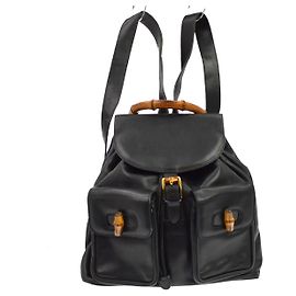 Gucci Vintage Bamboo Leather Medium Negro