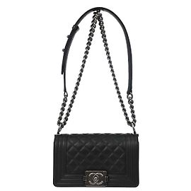 Chanel So Black Boy Flap Quilted Caviar Small Negro