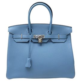 Hermès NEUE HERMES BIRKIN 35 HANDTASCHE TAURILLON CLEMENCE LEDER BLAU & TWILLY Blau