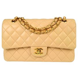 Chanel Vintage Classic Double Flap Quilted Lambskin Medium Beige