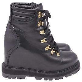 Moncler Keilabsatzstiefel mit Schnürung aus schwarzem Leder Schwarz