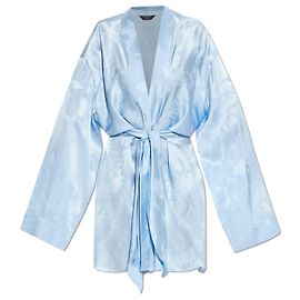 Balenciaga Blue Silk Jacquard Midi Dress with Belt Blue