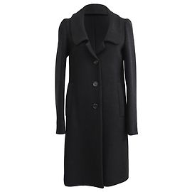 Prada Detachable Collar Single-Breasted Coat in Black Wool Black