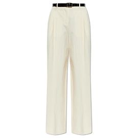 Pantalones de pernera ancha con cinturón Dolce & Gabbana crema algodón lino Blanco Crudo